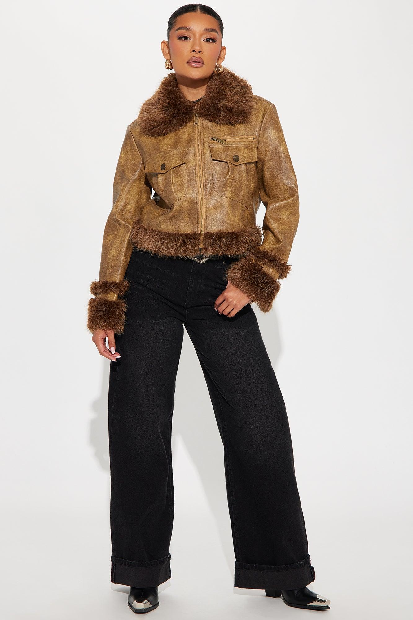 Caught Off Guard Washed Faux Leather Jacket - Cognac Product Image