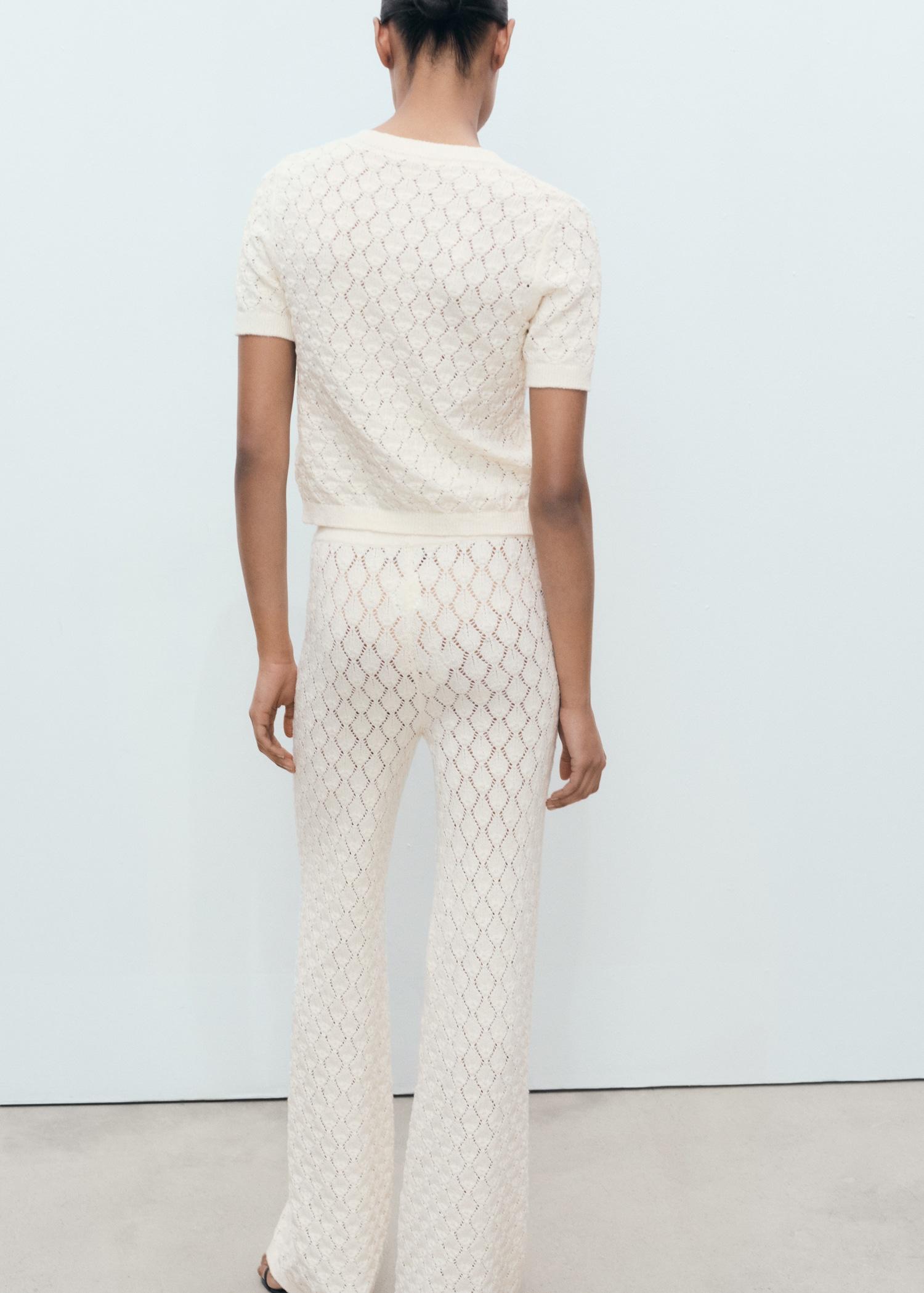 Short-sleeved openwork knitted cardigan - Women | MANGO USA Product Image