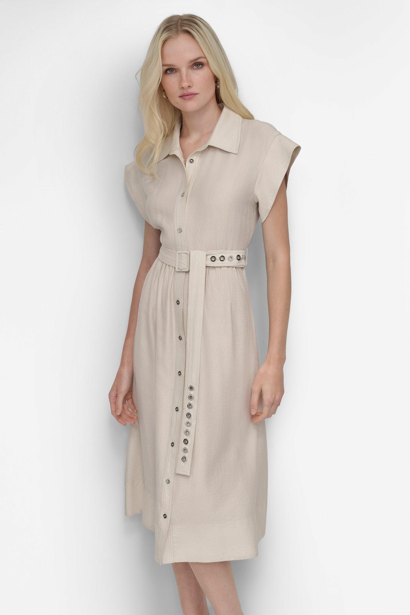 SHIRT DRESS WITH GROMET BELT Product Image