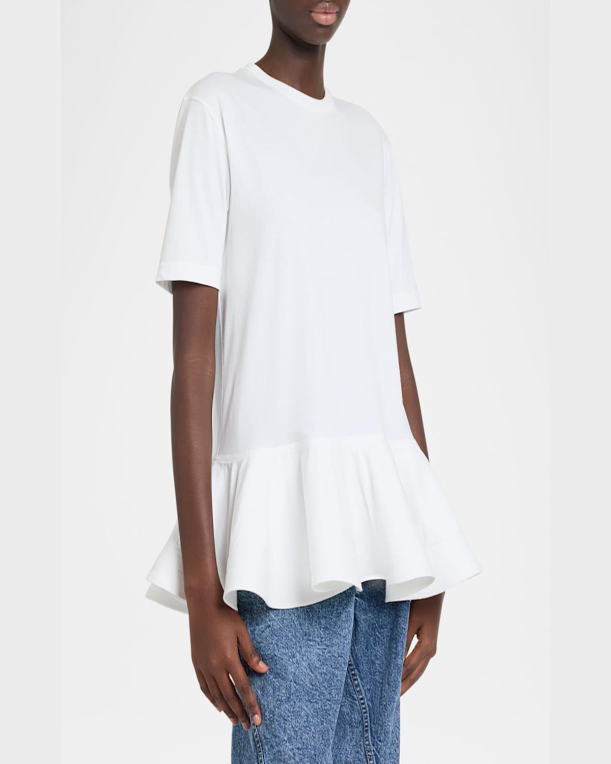 ALAÏA Oversized Poplin-trimmed Cotton-jersey Peplum T-shirt In White Product Image