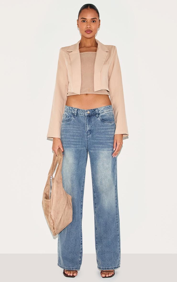 Stone Basic Woven Seam Detail Cropped Blazer Product Image