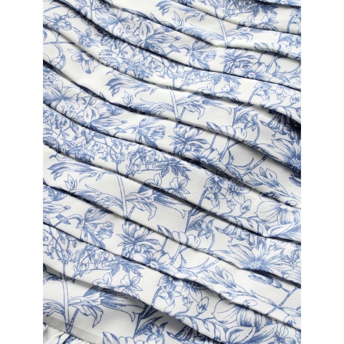 Plus Size Square Neck Floral Tucked Seam Dress Skyblue Women Elegant Tucked seam Square Neck Short sleeve Curvy BloomChic 30/6X Product Image