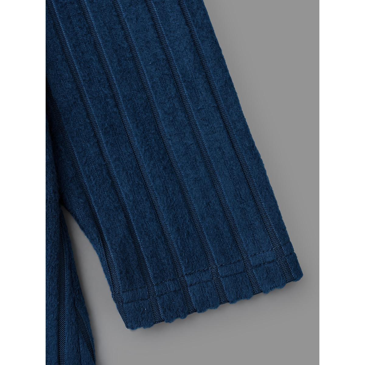 Plus Size Striped Pit Button Front Hooded T-shirt DarkBlue Women Casual Texture Hooded Everyday T-shirts BloomChic 12/L Product Image