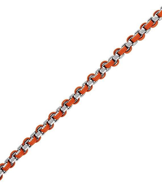 Bulova Men's Orange Leather & Sterling Silver Box Chain Line Bracelet Product Image