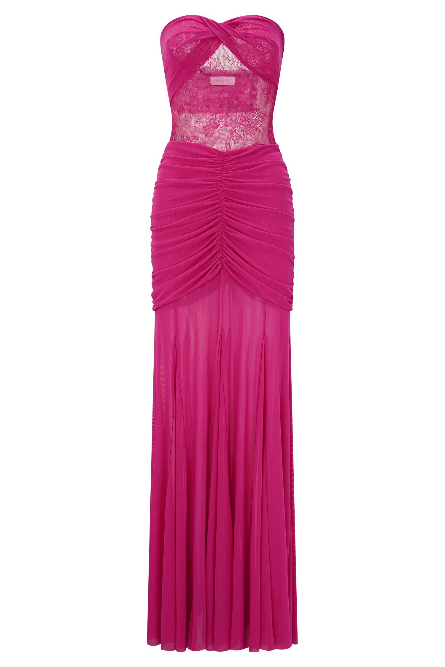 Khadijah Lace And Mesh Maxi Dress - Dragonfruit Product Image