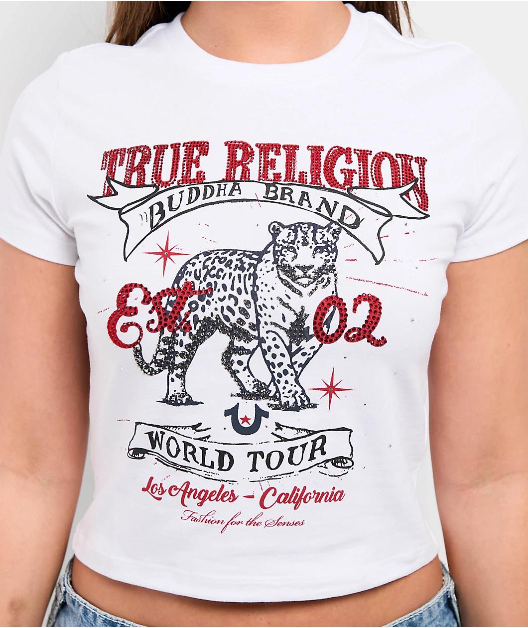True Religion Crystal Leopard White Crop T-Shirt Product Image