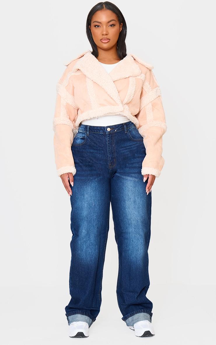 Plus Cream Shearling Trim Crop Aviator Product Image
