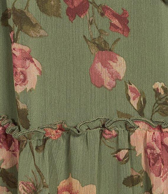 Allison & Kelly Chiffon Floral Print V-Neck Long Sleeve Tiered Dress Product Image