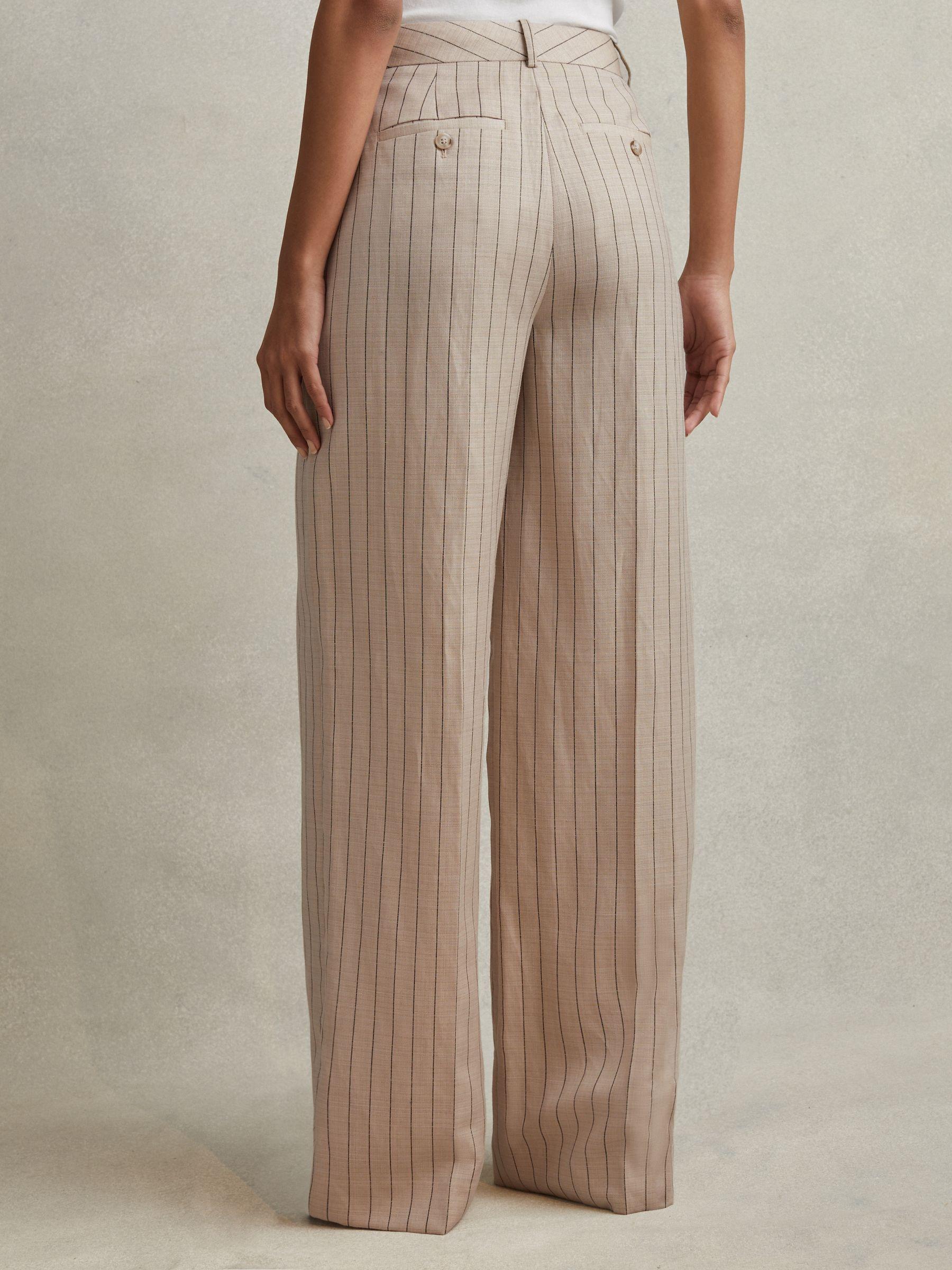 Wool Blend Striped Wide Leg Trousers in Neutral Product Image