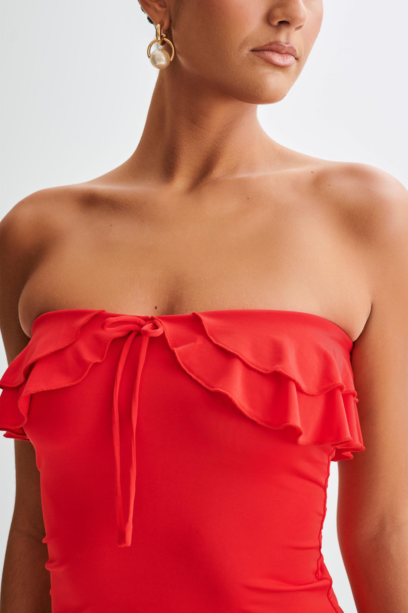 Bea Strapless Slinky Ruffle Top - Pomegranate Product Image