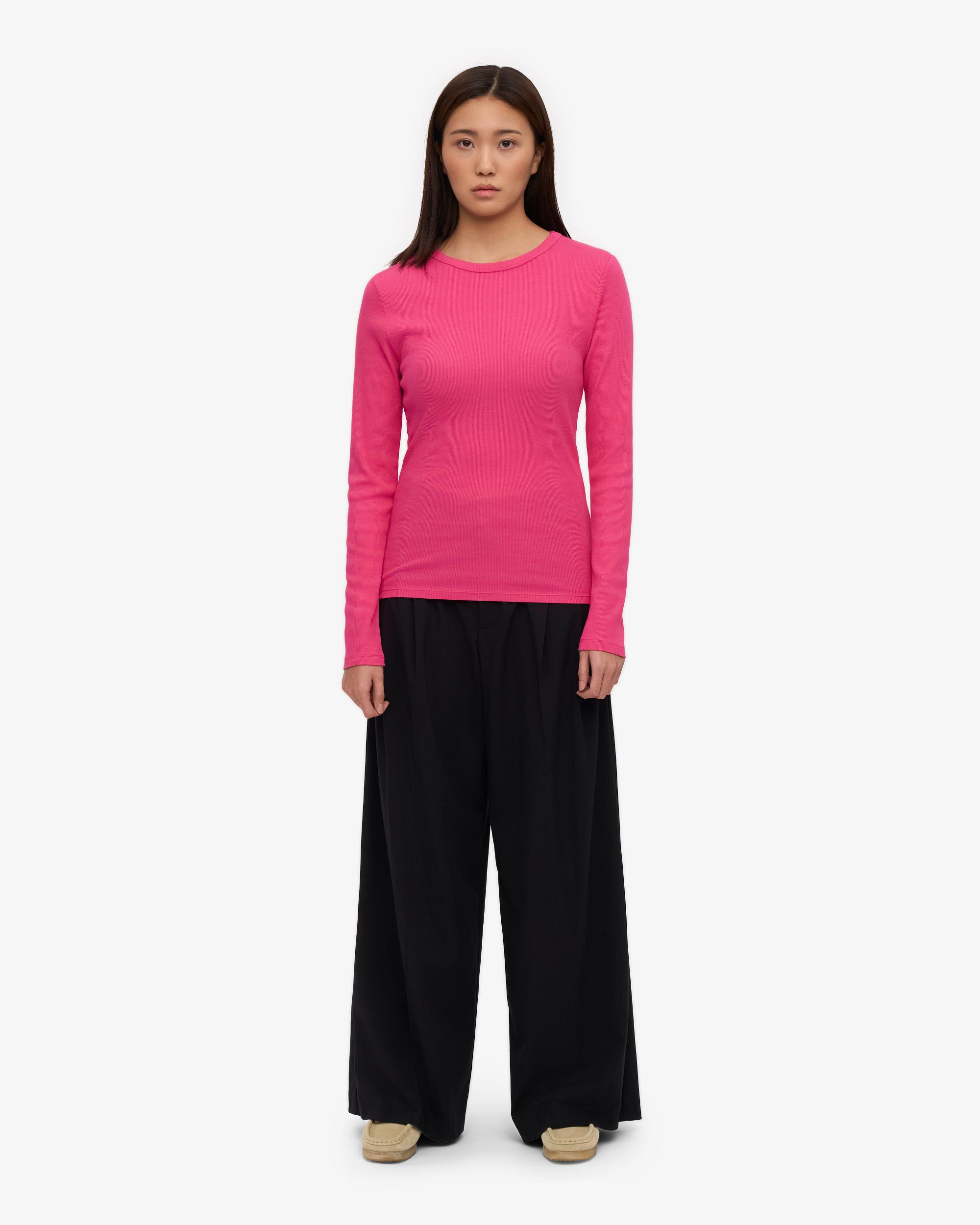 Women Organic Rib LS T-Shirt - Bubblegum Pink Product Image