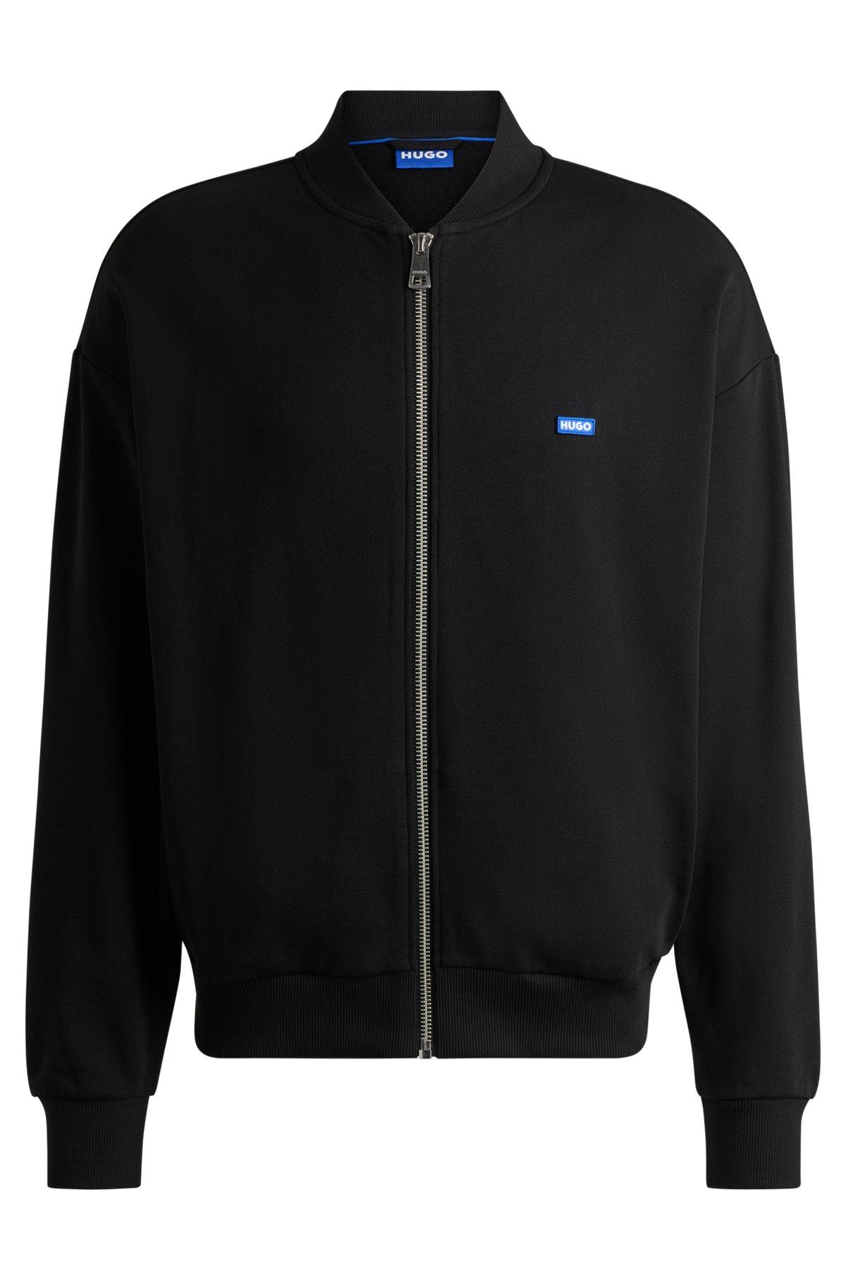 Cotton-terry zip-up sweatshirt with blue logo label Product Image