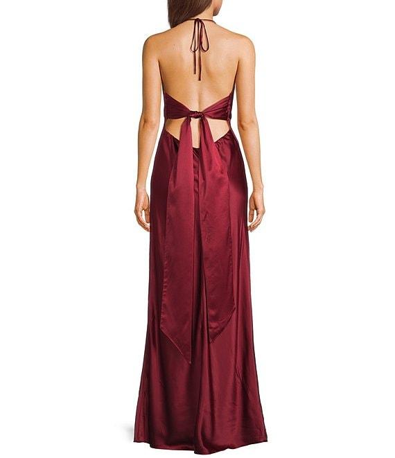 B. Darlin Halter Cowl Neck Spaghetti Strap Long Dress Product Image