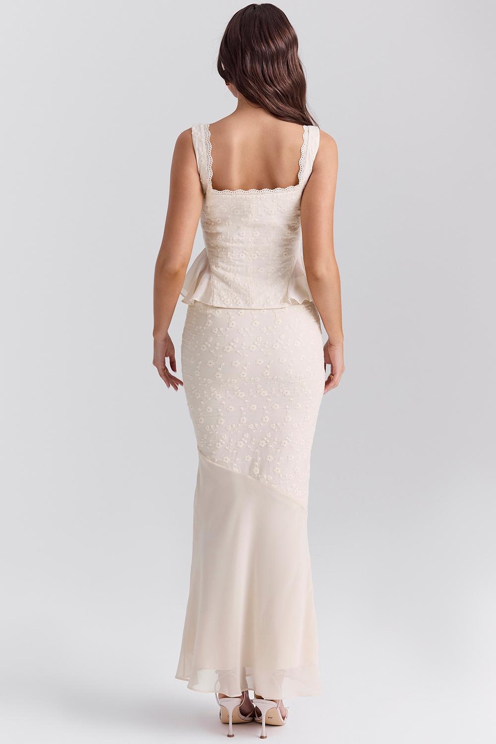 Lana  vintage cream cotton broderie anglais maxi skirt Product Image