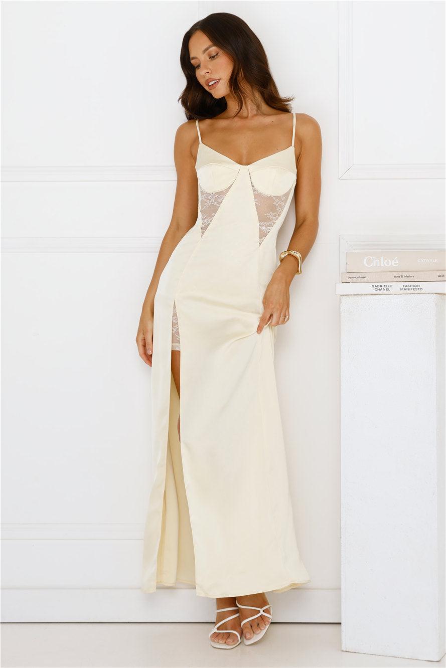 Midnight Heirloom Satin Maxi Dress Yellow Product Image