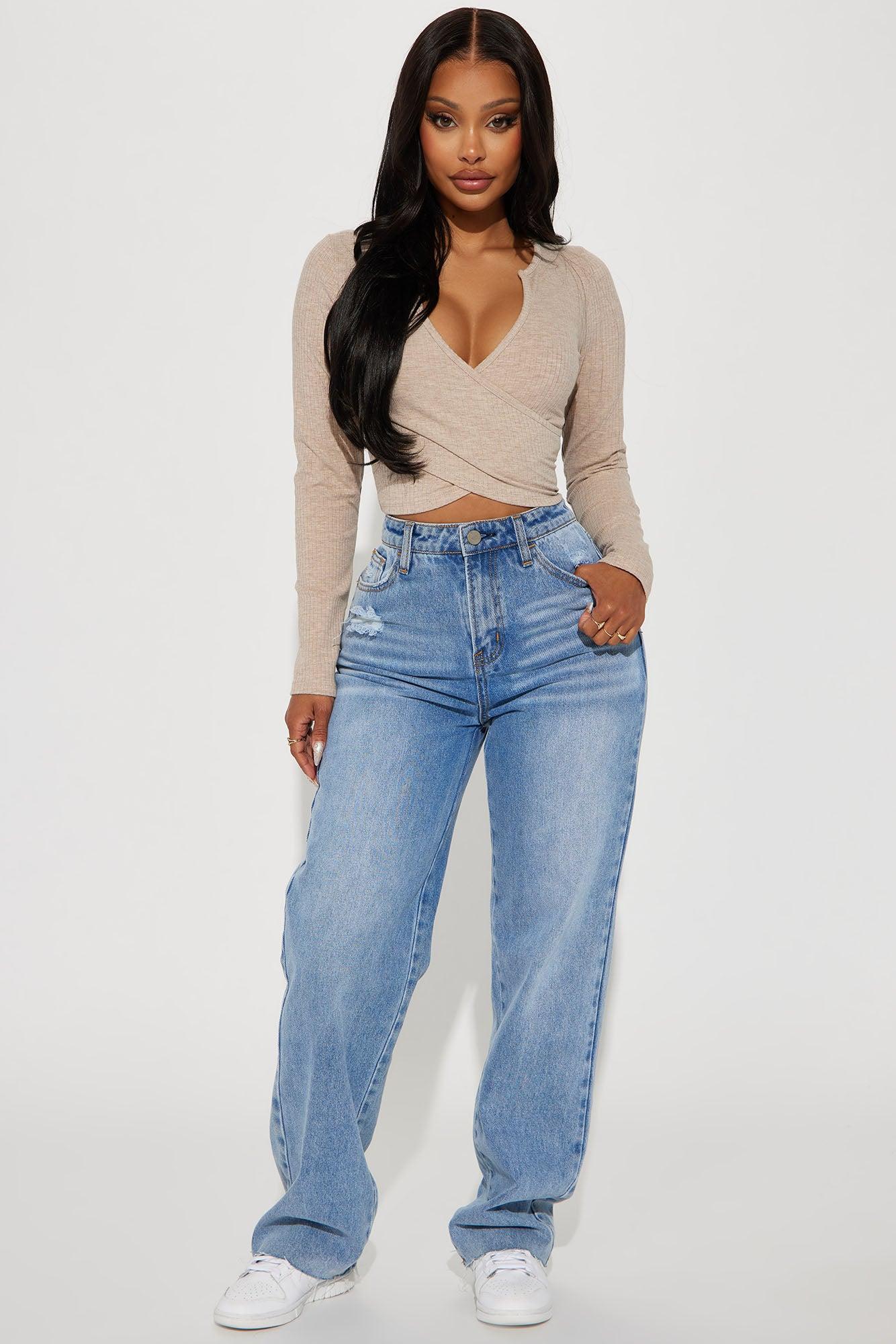 Katrina Long Sleeve Crop Top - Taupe Product Image