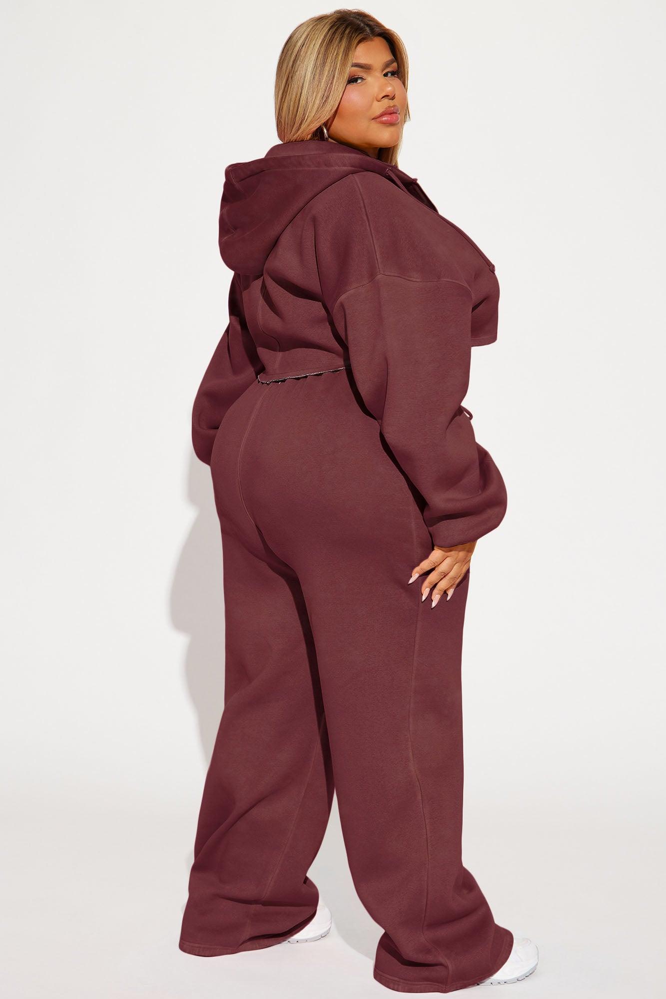 On The Go Fleece Pant Set - Burgundy Female Product Image