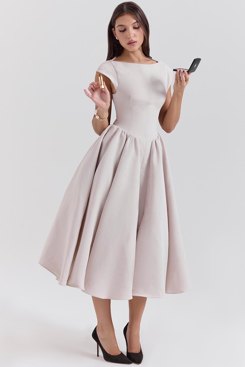 Debutante  french dove moire satin backless midi dress Product Image