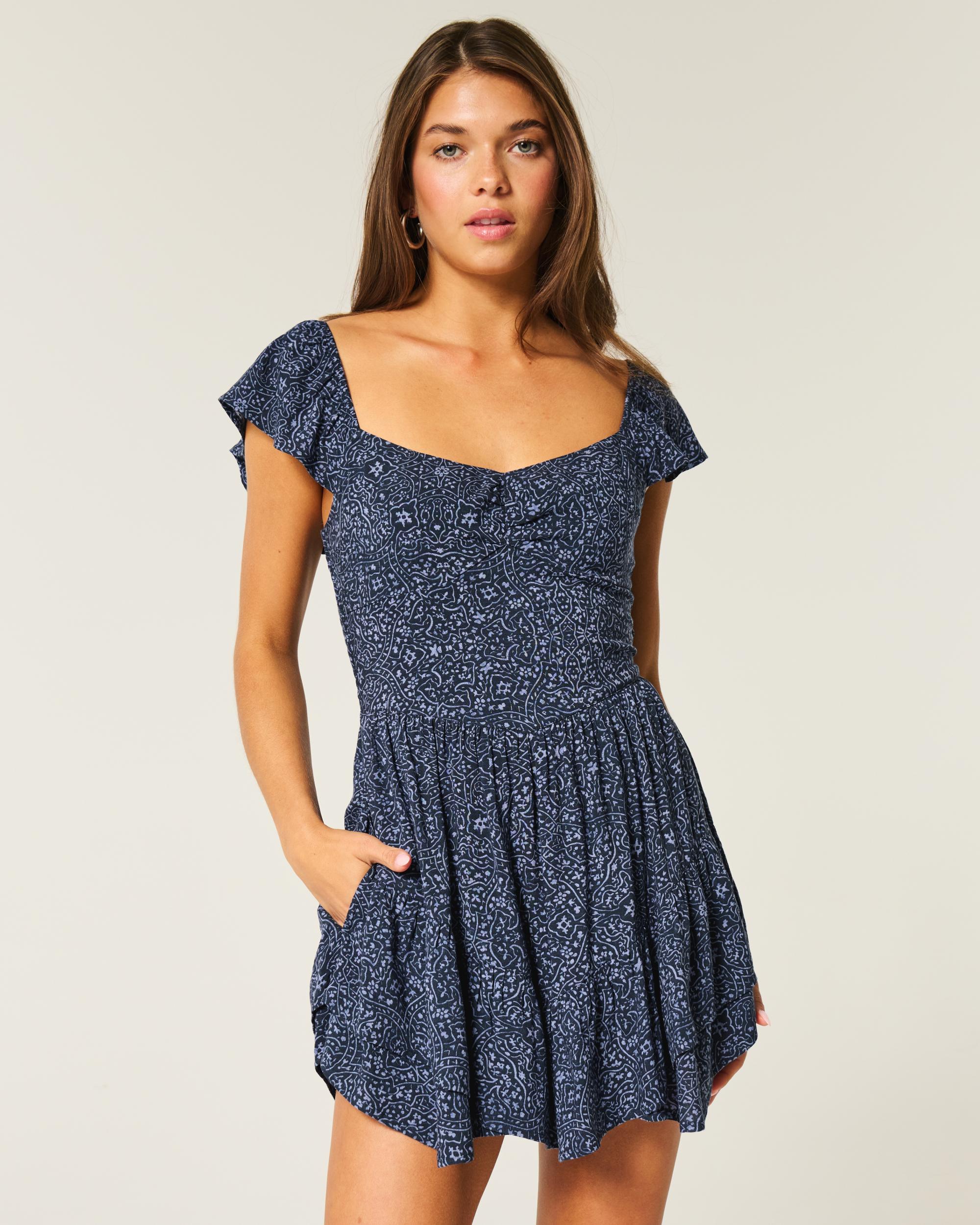 Flutter Sleeve Pinch Bust Mini Skort Dress Product Image