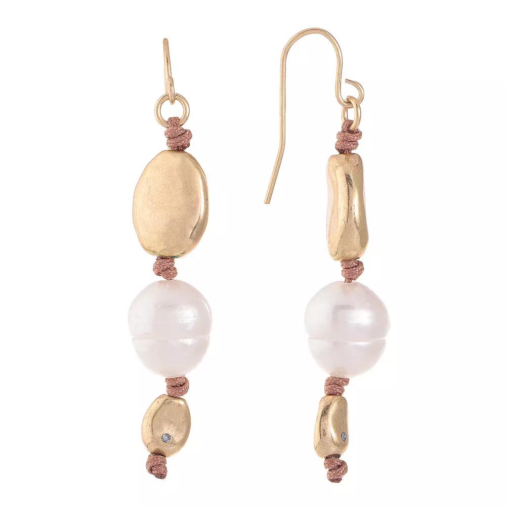 Bella Uno Worn Gold Bean & Freshwater Cultured Pearl Dangle Earrings, Women's, Gold Tone Product Image