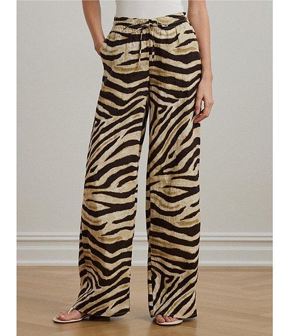 Lauren Ralph Lauren Zebra Print Linen Wide-Leg Pull-On Pants Product Image