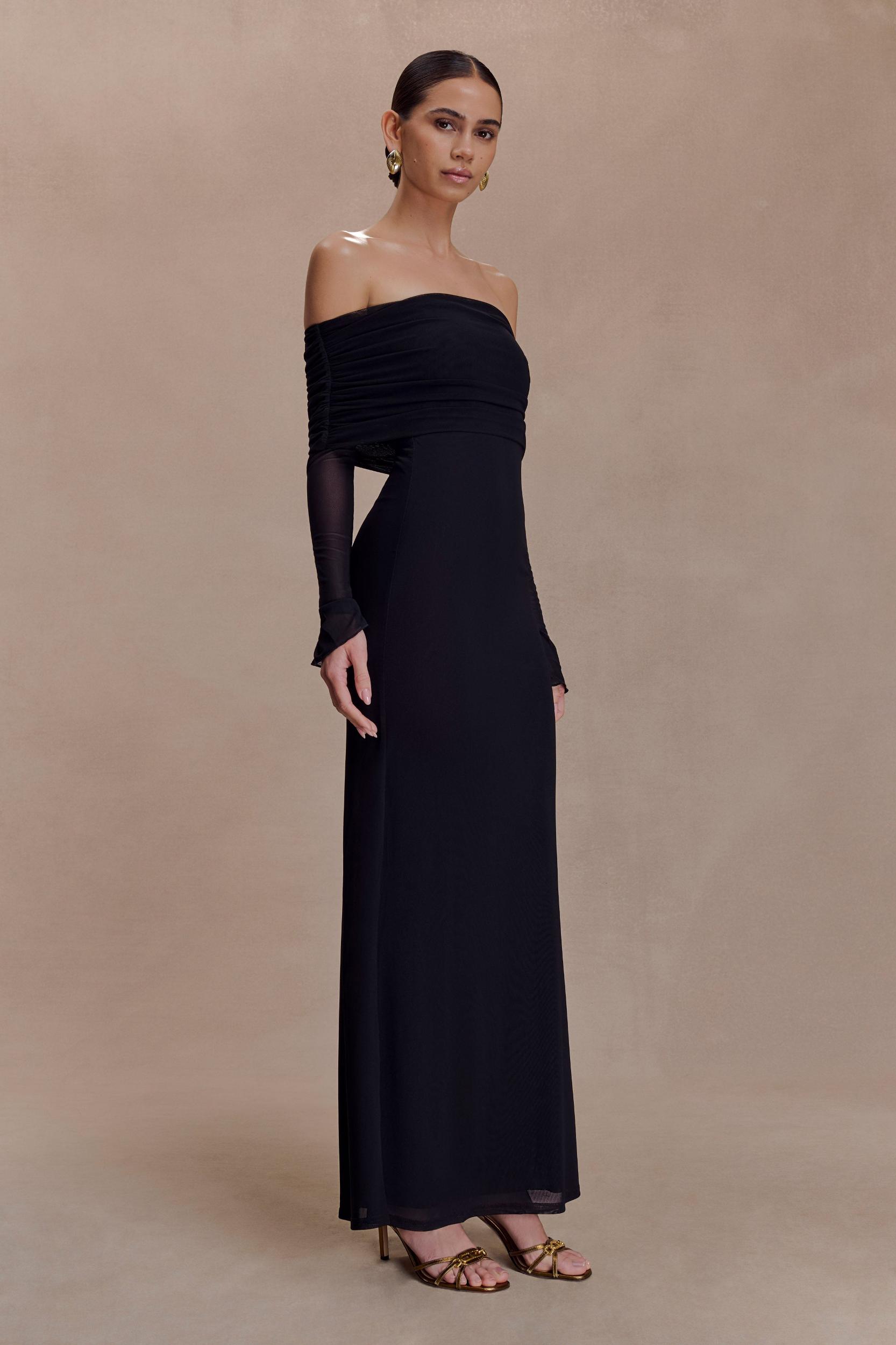Josie Off Shoulder Mesh Maxi Dress - Black Product Image