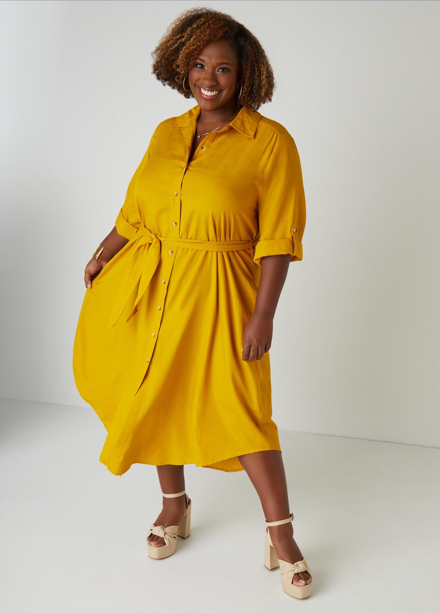 Belted Slub Woven Shirtdress Product Image