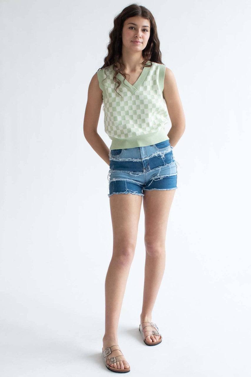 Moss Green Checkered Sweater Vest Product Image