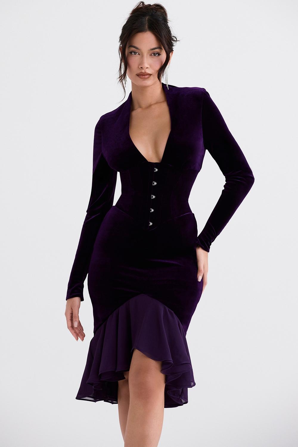 Dahna  dark purple velvet corset dress Product Image
