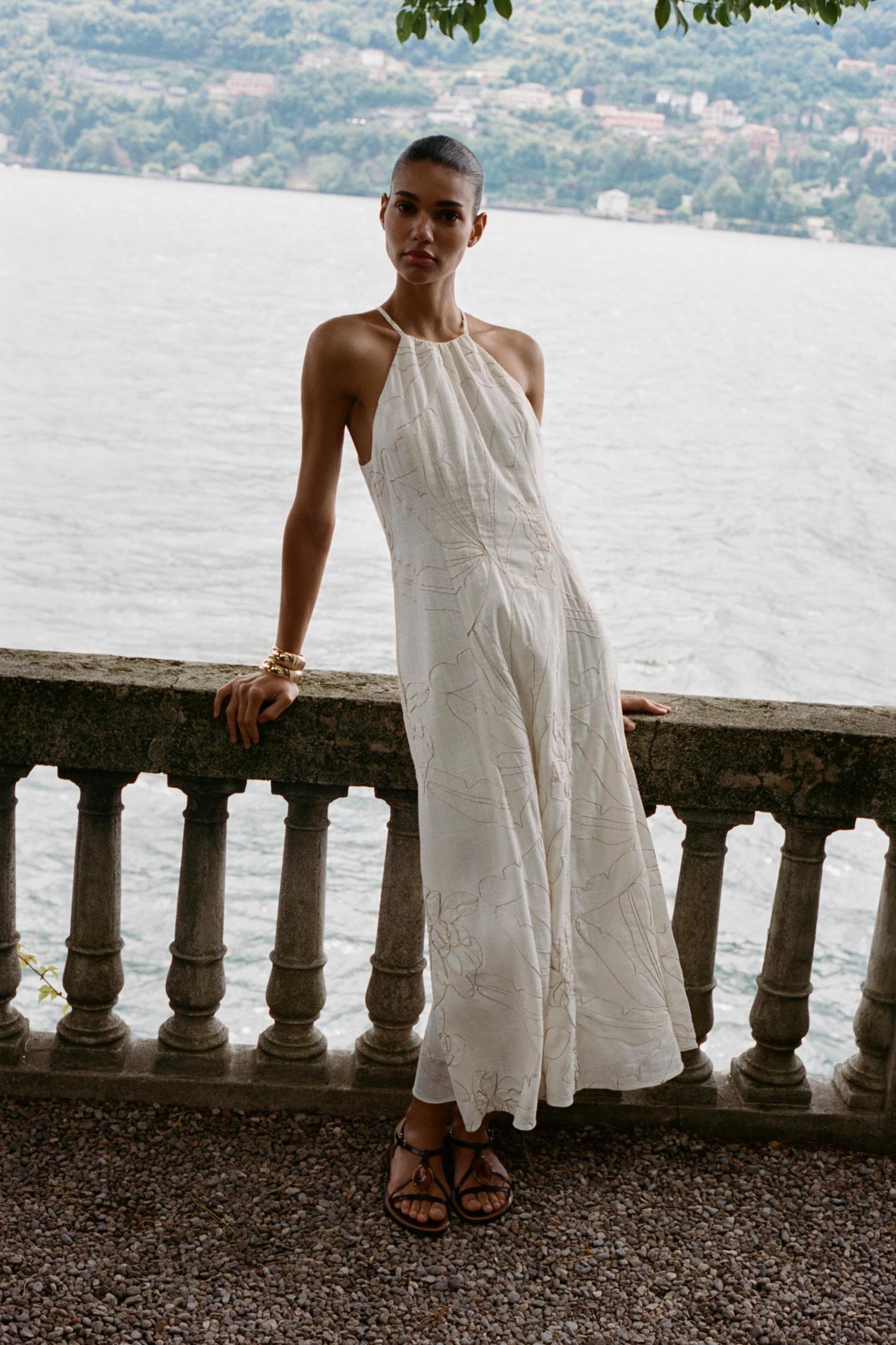 FLORAL EMBROIDERED HALTER DRESS Product Image