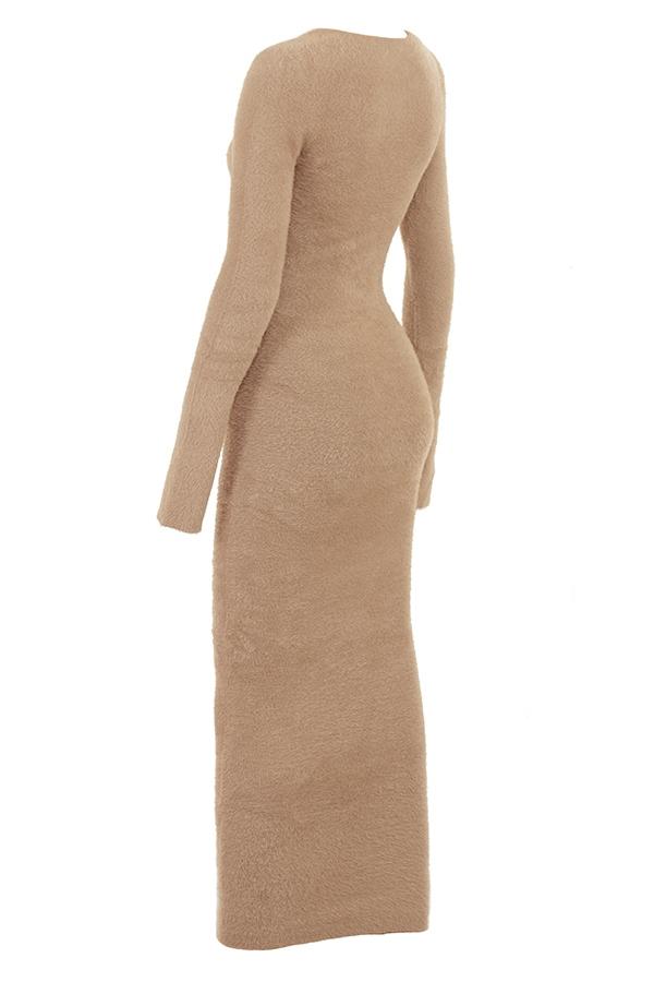 Lucille  camel fuzzy maxi dress - sale Product Image