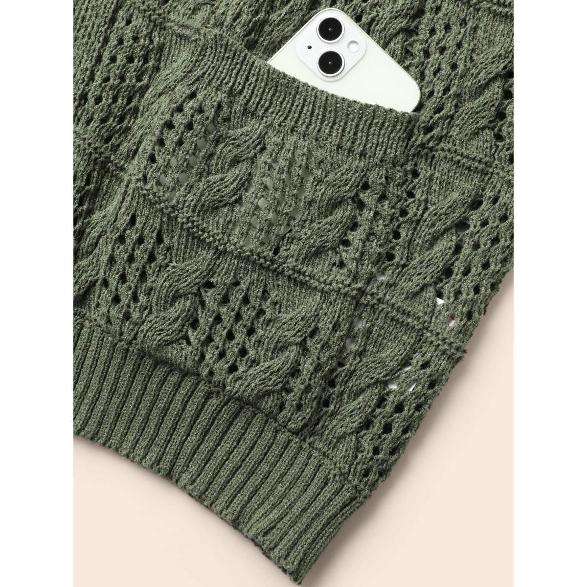 Plus Size Textured Cable Knit Pocket Cardigan Moss Women Casual Loose Long Sleeve Everyday Cardigans BloomChic 18-20/2X Product Image