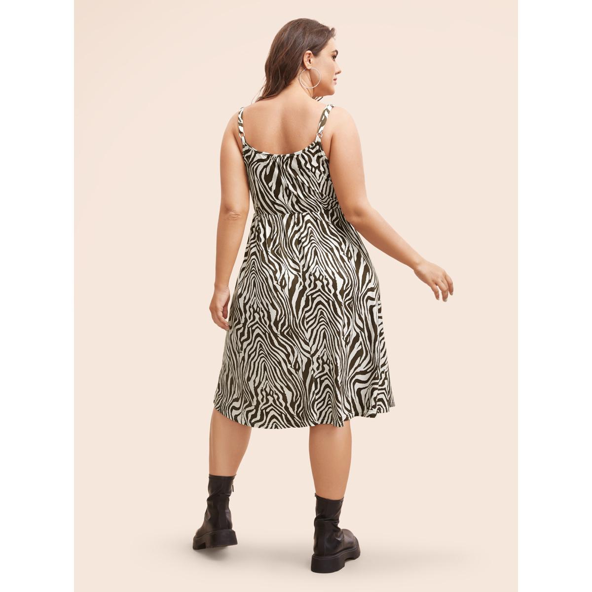Plus Size Zebra Print Midi Cami Dress Browncoffeecolor Women Casual Non V-neck Sleeveless Curvy BloomChic 26/4X Product Image