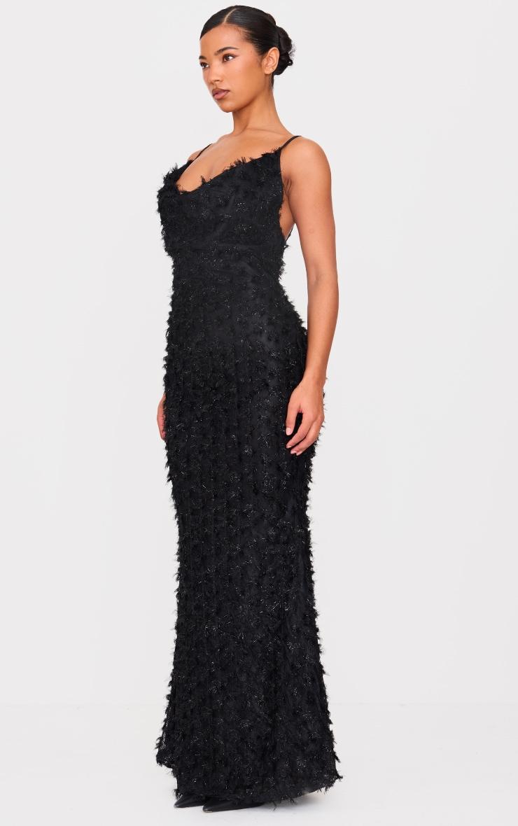Black Textured Cowl Neck Maxi Dress Product Image