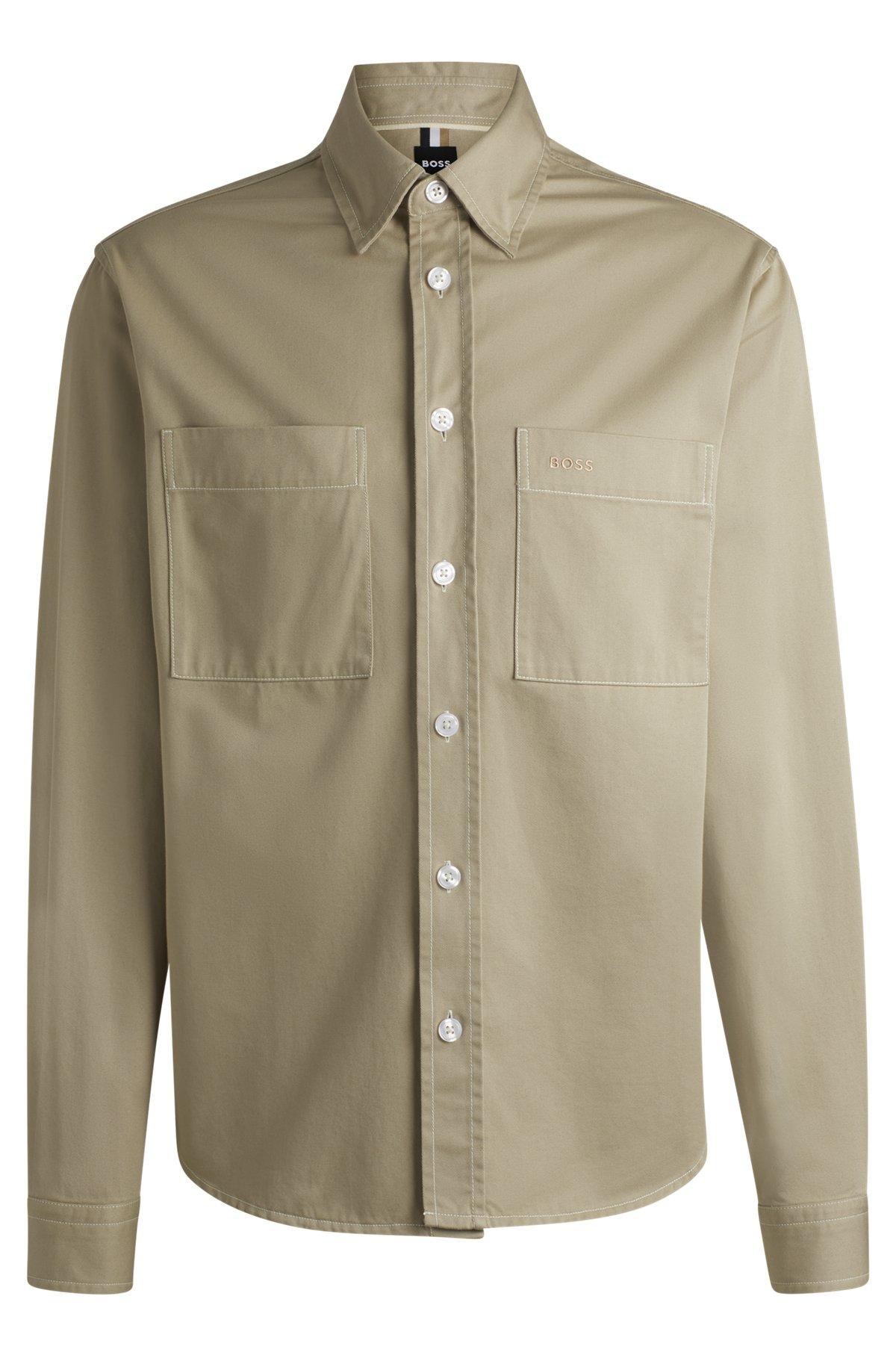 BOSS - Relaxed-fit shirt in cotton twill - Light Beige Product Image