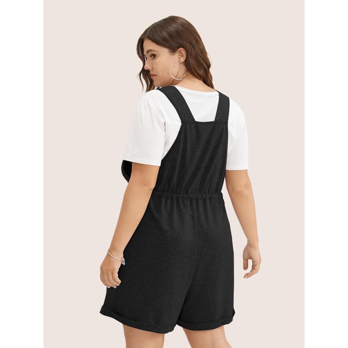 Plus Size Black Solid Pocket Drawstring Overall Romper Women Leisure Sleeveless Non Casual Loose Jumpsuits BloomChic 12/L Product Image