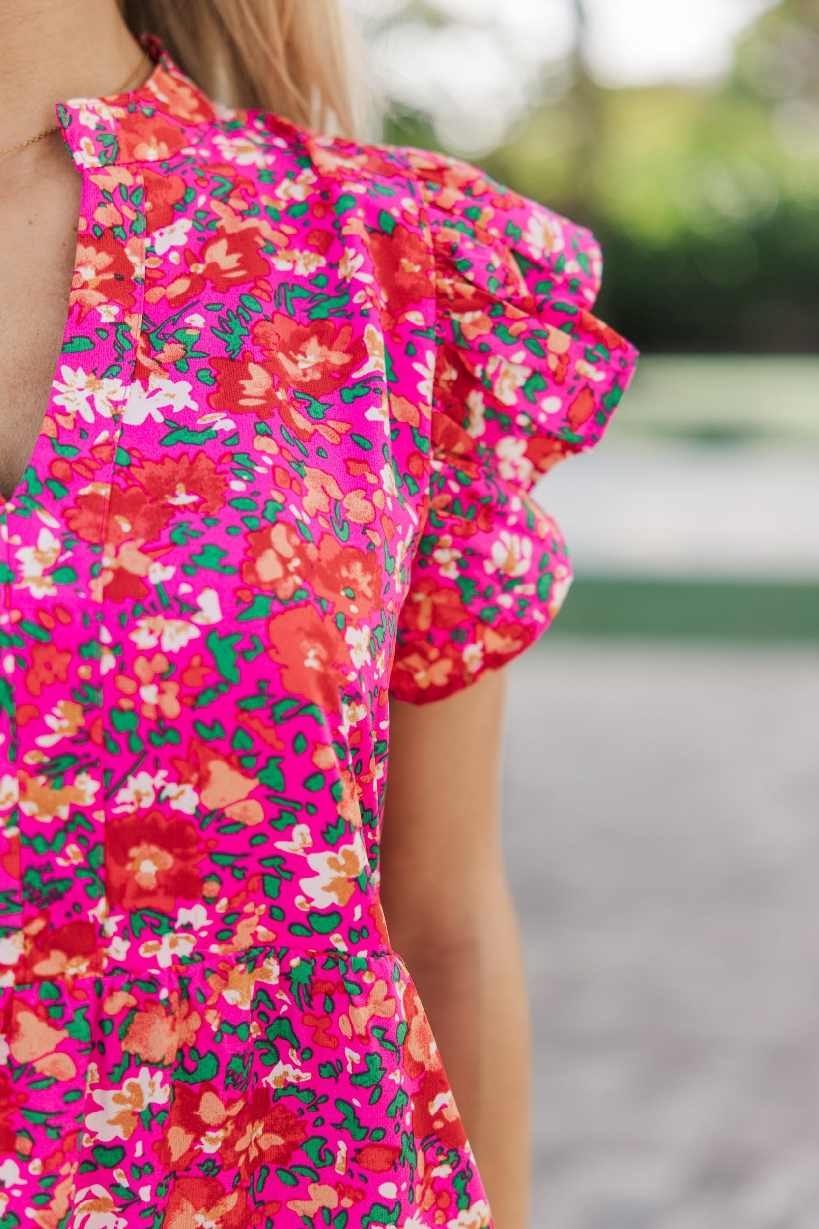 Make It Your Own Fuchsia Pink Floral Tiered Dress Female Product Image
