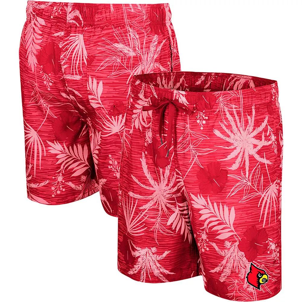 Men's Colosseum Red Louisville Cardinals What Else is New Swim Shorts, Size: Medium Product Image