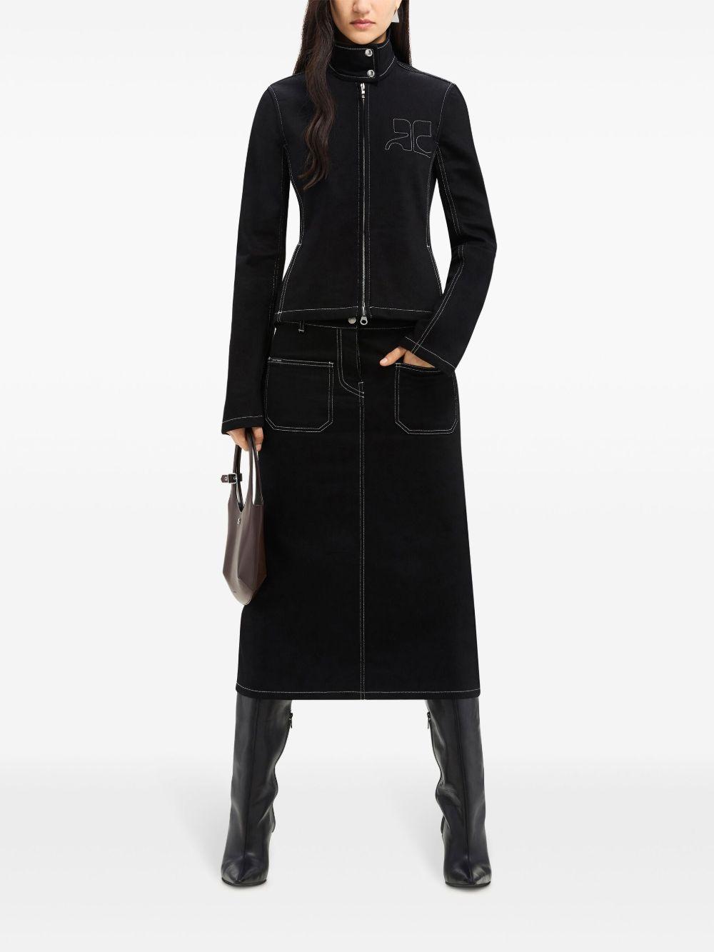 topstitched denim biker jacket  Product Image