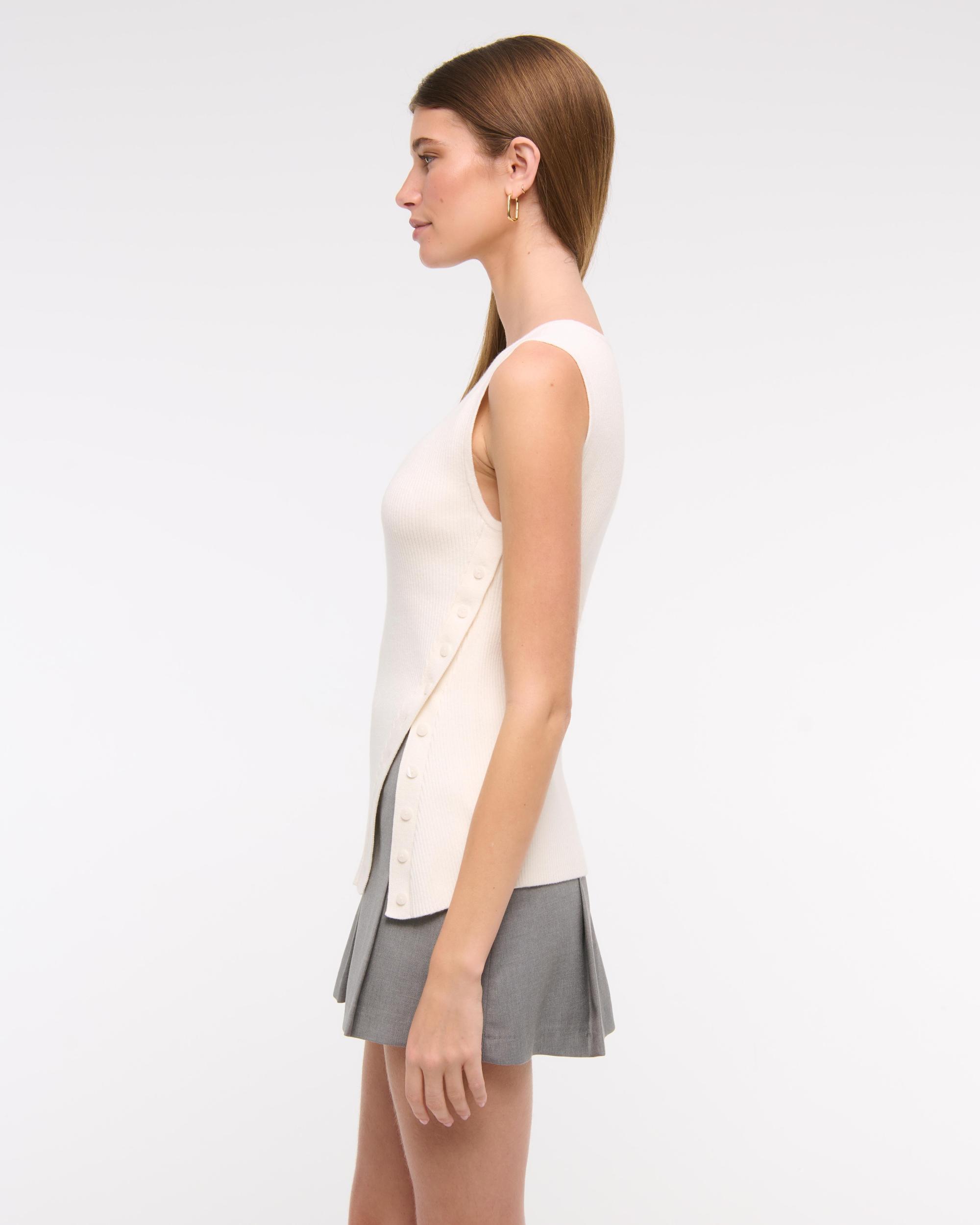 Asymmetrical Button Sweater Tank Product Image