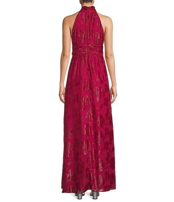 Ignite Evenings Petite Size Halter Neck Sleeveless Burnout Chiffon Dress Product Image