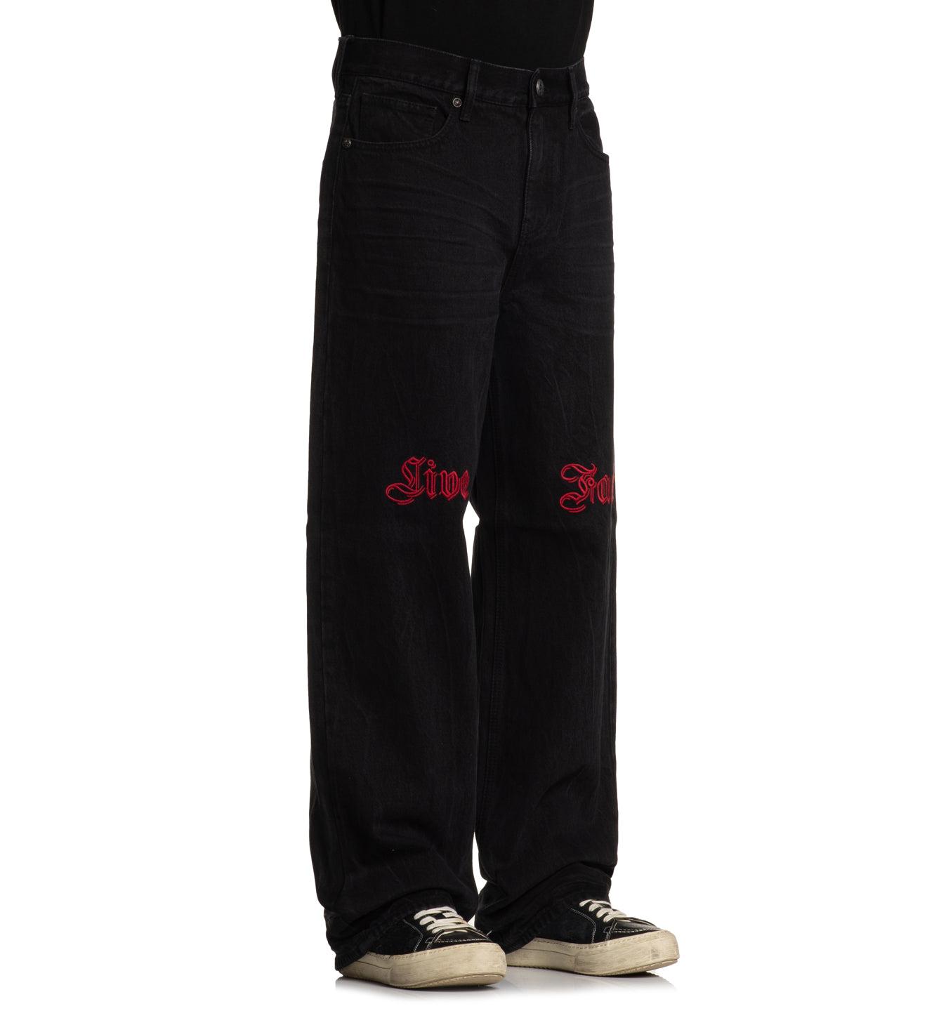 Wide Leg Live Fast Black Jeans Male Product Image