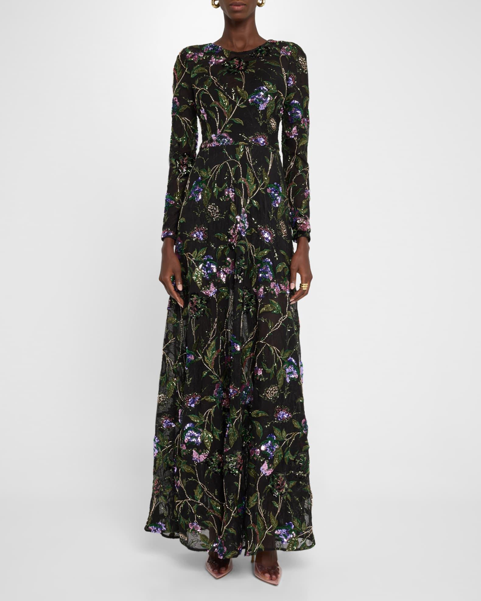Ava Sequin & Bead Floral-Embroidered Gown Product Image