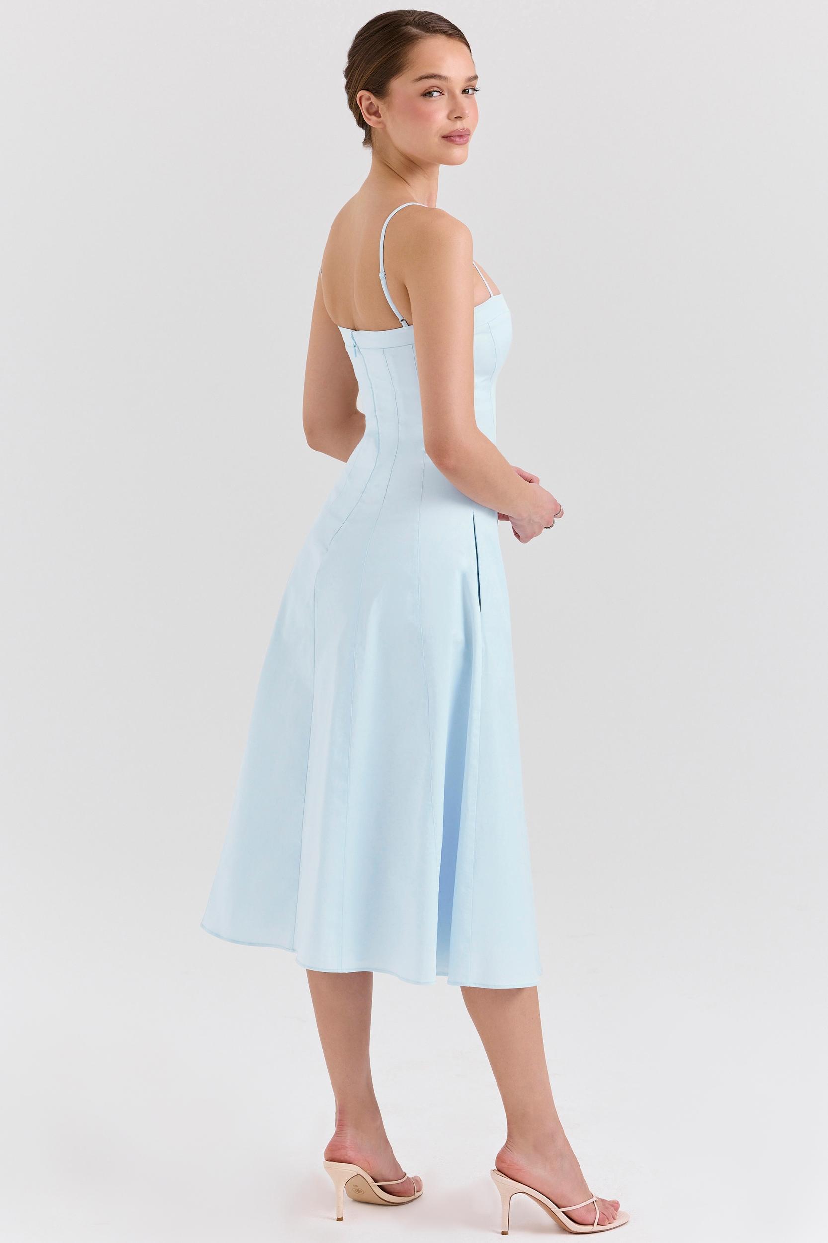 Dolly  soft blue stretch cotton a-line midi sundress Product Image