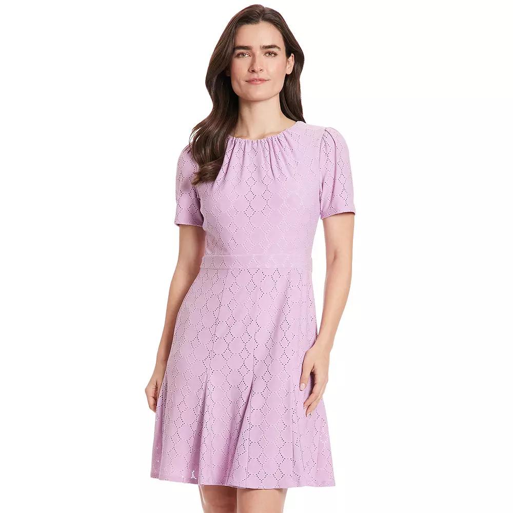 Women's London Times Eyelet Puff Sleeve Godet Mini Dress,  Product Image
