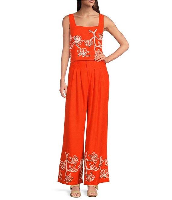 Alex Marie Lola Embroidered Linen Blend Wide Leg Flat Front Coordinating Pants Product Image
