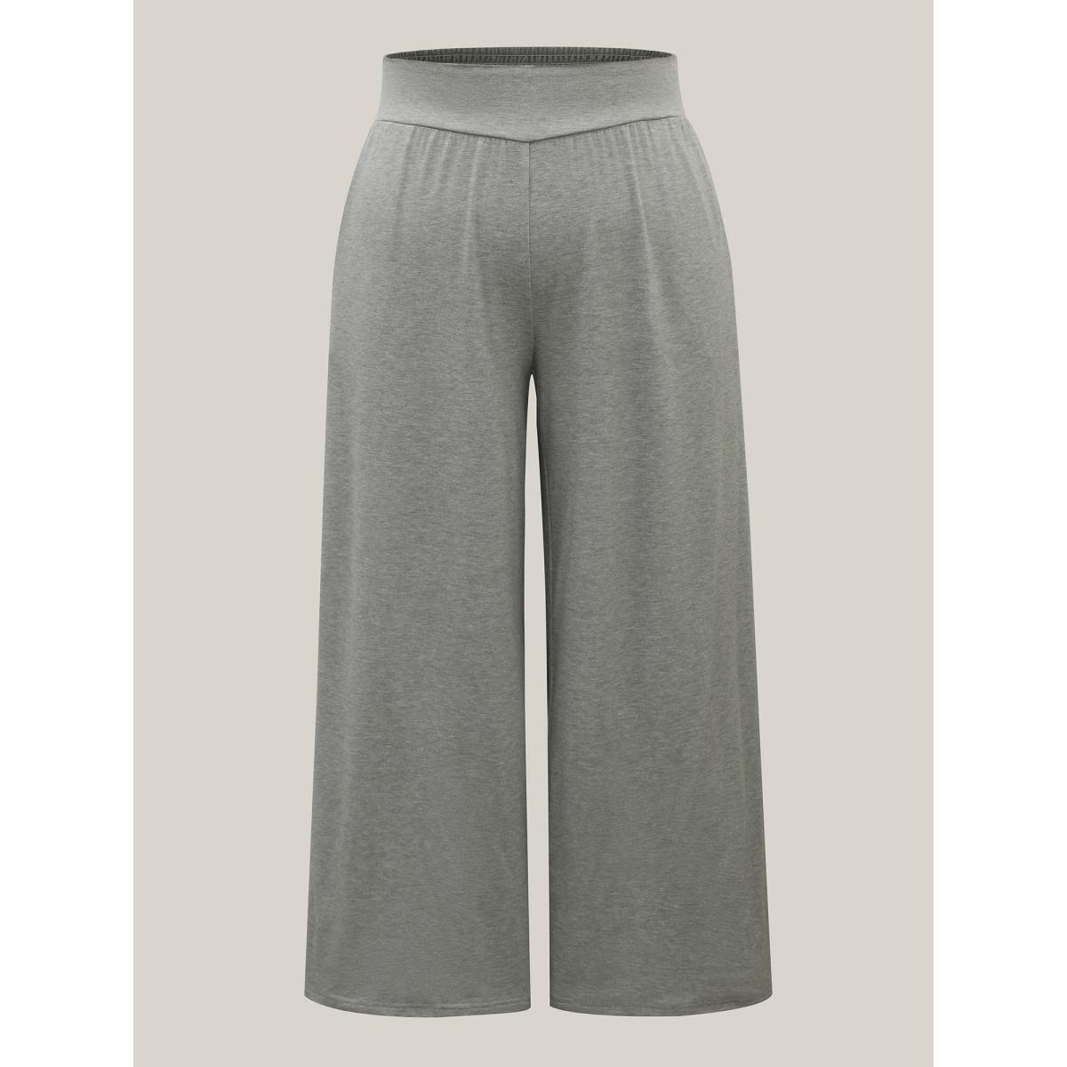 Plus Size Shirred Waist Wide Leg Pull-On Pants Women LightGray Casual Wide Leg Mid Rise Everyday Pants BloomChic 12/L Product Image