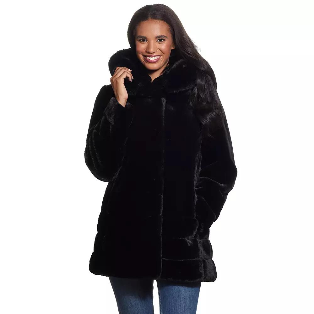 Women's Gallery Hooded Faux-Fur Coat,  Product Image