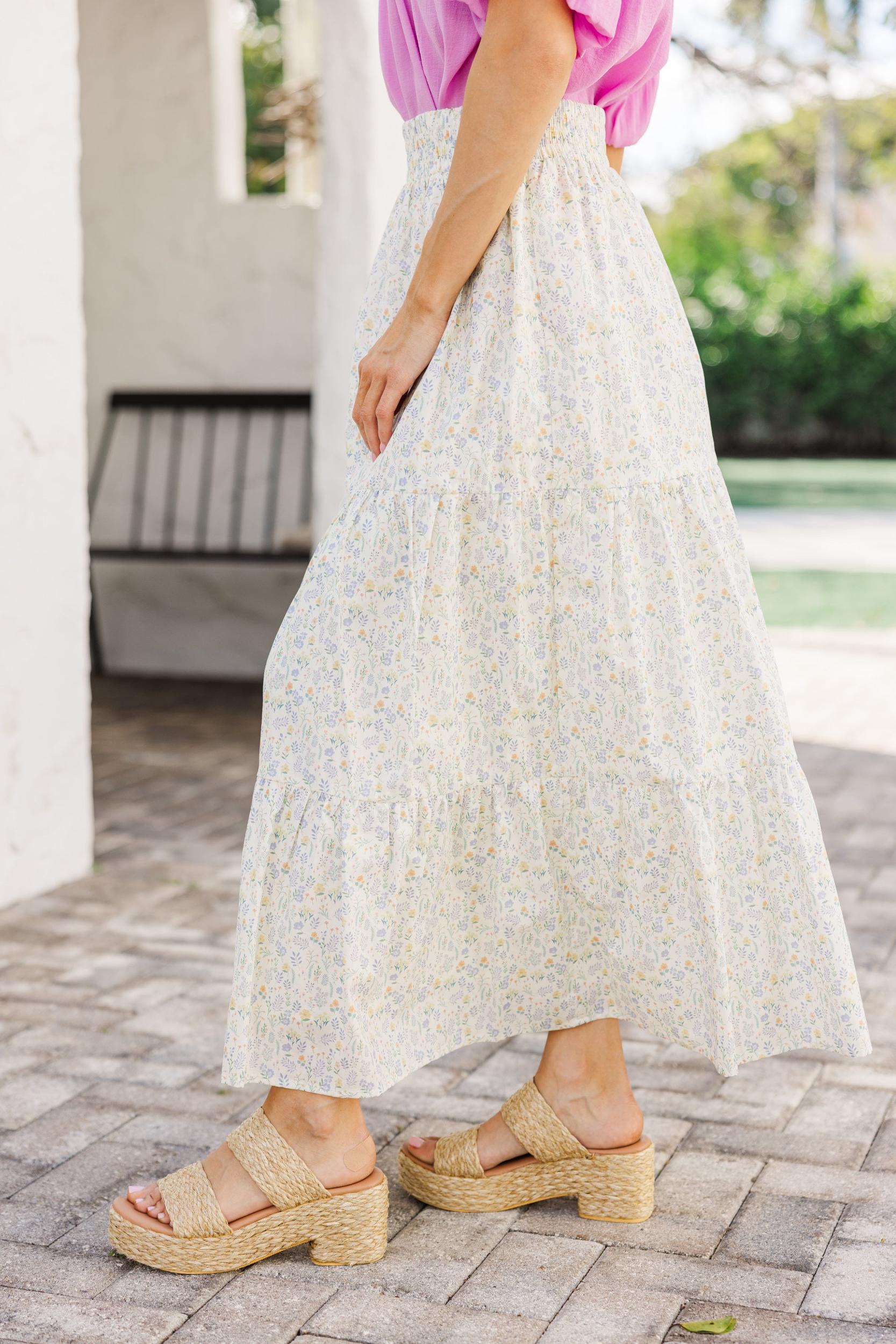Wandering Way Yellow Ditsy Floral Midi Skirt Female Product Image