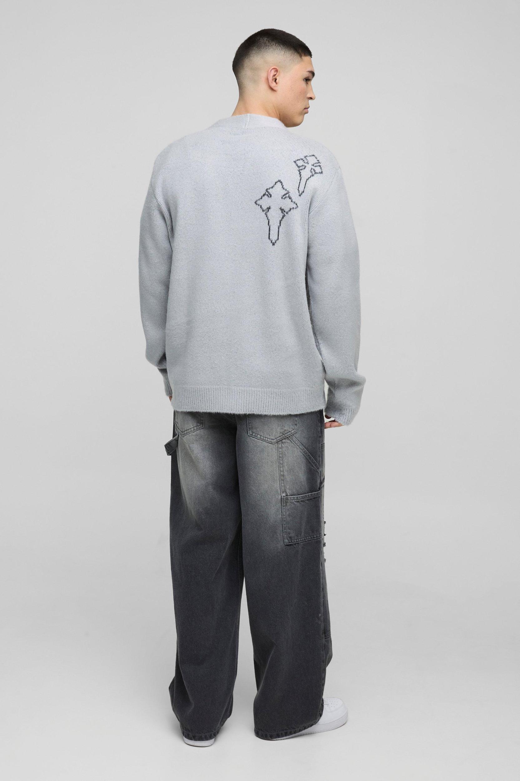 Regular Fit Fluffy Cross Knitted Cardigan | boohooMAN USA Product Image